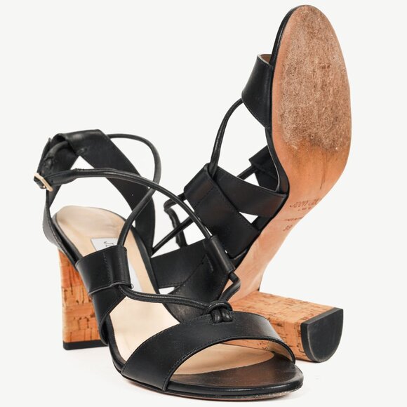 Jimmy Choo Margo Black Leather Crisscross Cork-Heel Sandals - Picture 4 of 9